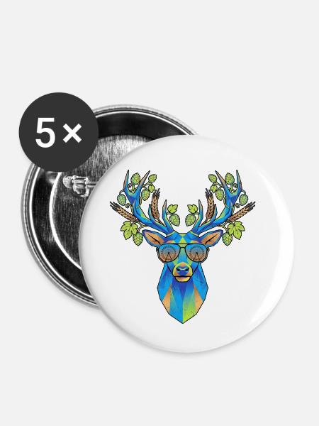 Hirsch Mit Hopfen Poly Art - Buttons klein 25 mm (5er Pack) - Weiß