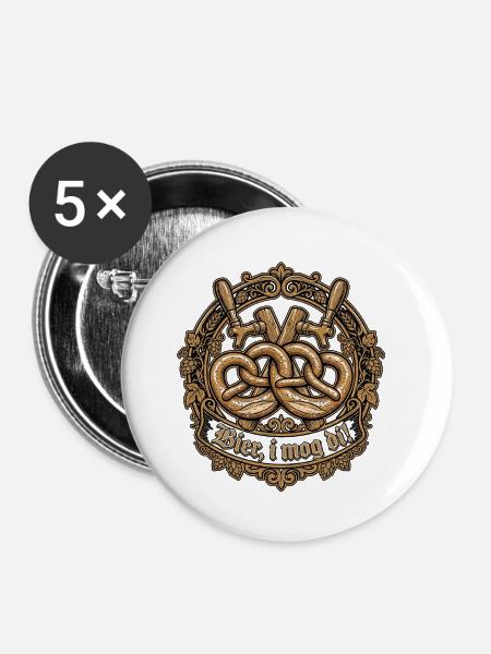 Bier Biergarten Brezel - Buttons klein 25 mm (5er Pack) - Weiß