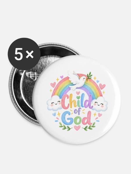 Kind Gottes Regenbogen Kunst - Buttons klein 25 mm (5er Pack) - Weiß