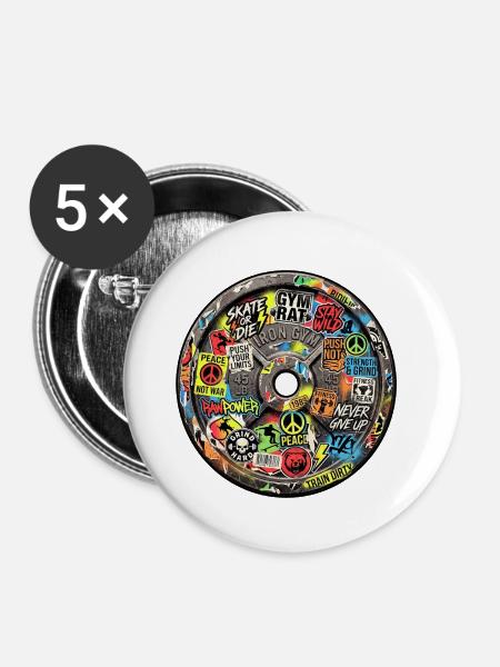 Sticker Bomb Hantelscheibe - Buttons klein 25 mm (5er Pack) - Weiß