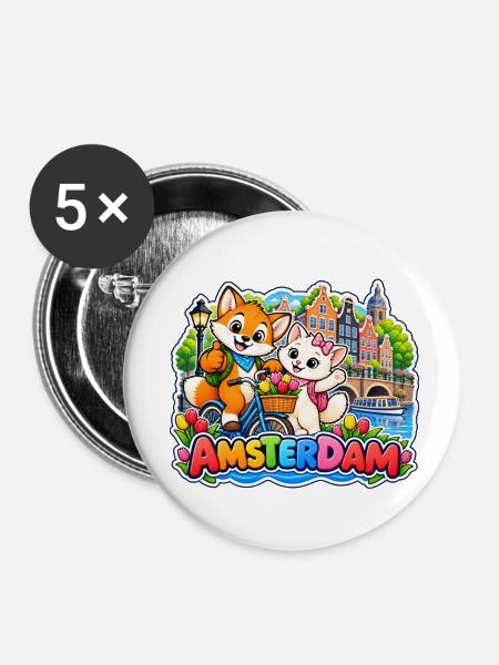 Tavi & Nela in Amsterdam - Buttons klein 25 mm (5er Pack) - Weiß
