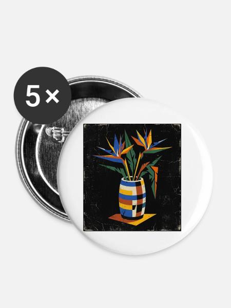Bauhaus Vase mit Paradiesvogel - Buttons klein 25 mm (5er Pack) - Weiß
