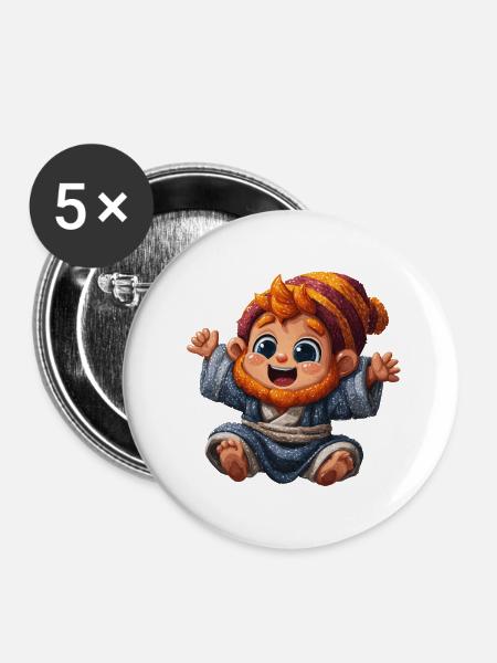 Zwergenbaby mit Strickmütze - Buttons klein 25 mm (5er Pack) - Weiß