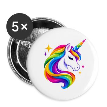 Flammendes Regenbogeneinhorn - Buttons klein 25 mm (5er Pack) - Weiß - Vorne