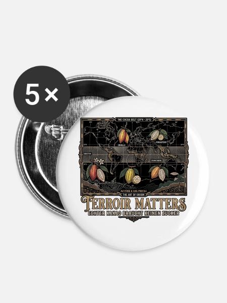 Kakao Hunter - Buttons klein 25 mm (5er Pack) - Weiß