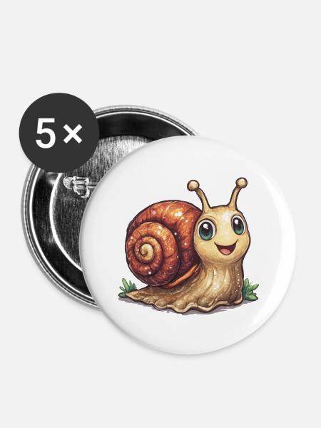 Fröhliche Schnecke - Buttons klein 25 mm (5er Pack) - Weiß