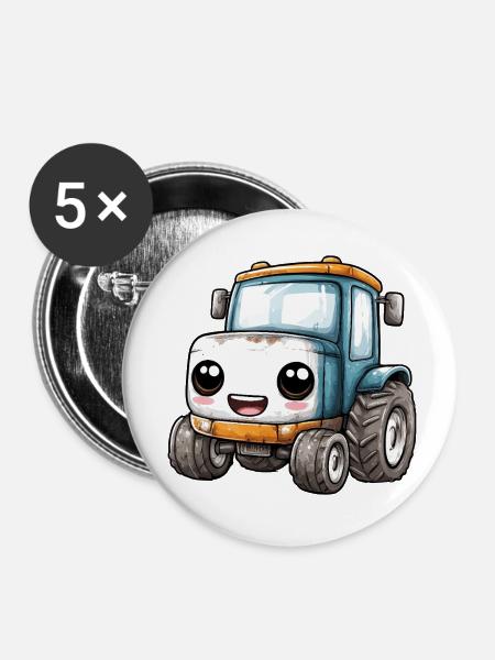 Kinder Traktor - Buttons klein 25 mm (5er Pack) - Weiß