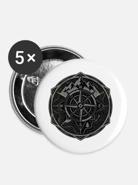 Bergwander Kompass - Buttons klein 25 mm (5er Pack) - Weiß