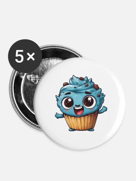 Blauer Cupcake Mascot Design - Buttons klein 25 mm (5er Pack) - Weiß