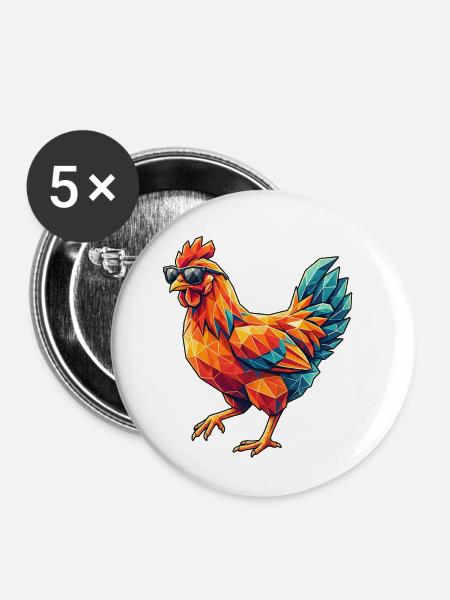 Poly Stil Cooles Huhn - Buttons klein 25 mm (5er Pack) - Weiß