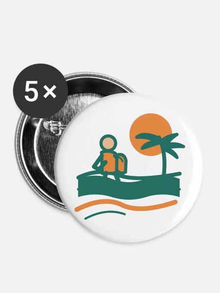 Backpacker am Palmenstrand - Buttons klein 25 mm (5er Pack) - Weiß