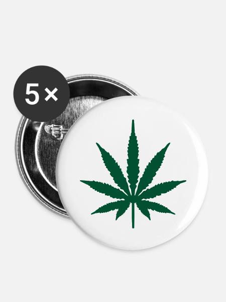 Marihuana-Blatt - Buttons klein 25 mm (5er Pack) - Weiß