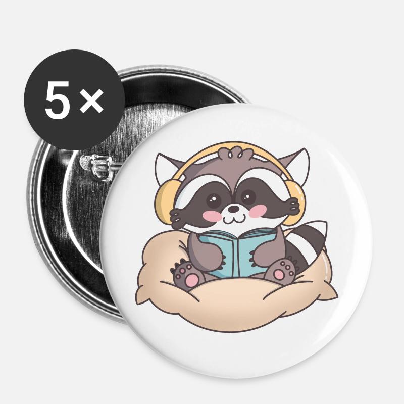 Read-ccoon - Lot de 5 petits badges (25 mm) - blanc