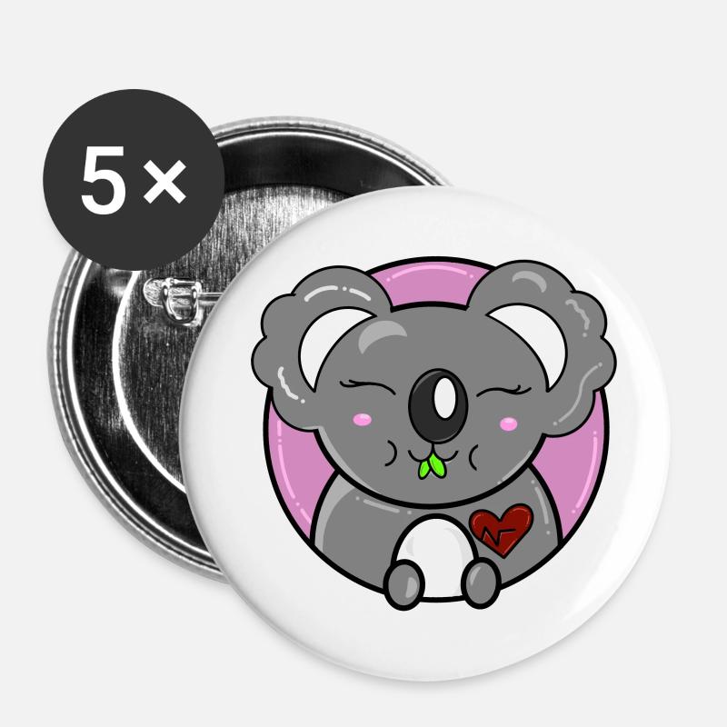 Koala - Lot de 5 petits badges (25 mm) - blanc