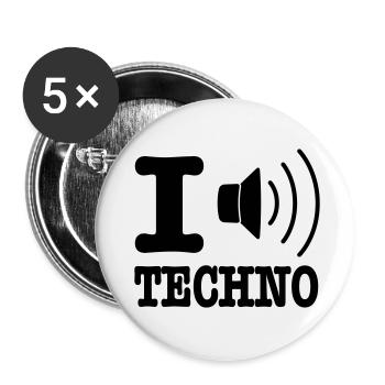I love techno / I speaker techno - Buttons klein 25 mm (5er Pack) - Weiß - Vorne