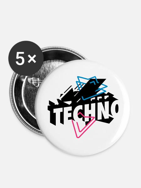 Techno Musik - Buttons klein 25 mm (5er Pack) - Weiß
