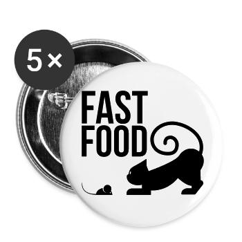 fast food - katze mit maus - Buttons klein 25 mm (5er Pack) - Weiß - Vorne