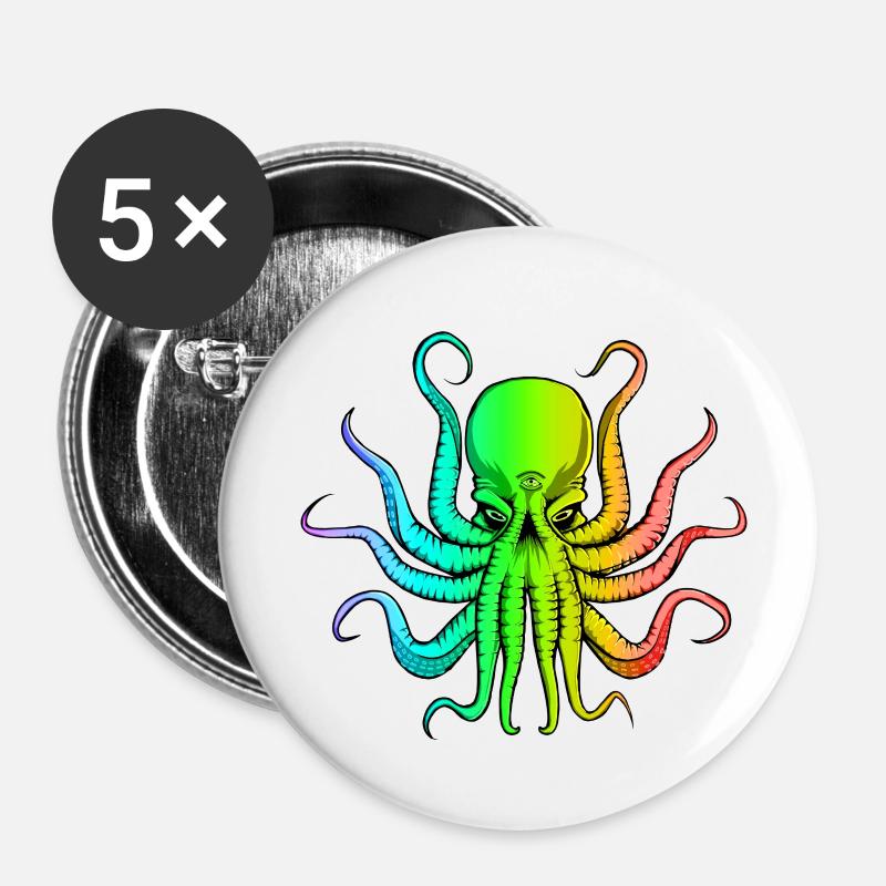 Rainbow Cthulhu - Buttons small 1''/25 mm (5-pack) - white