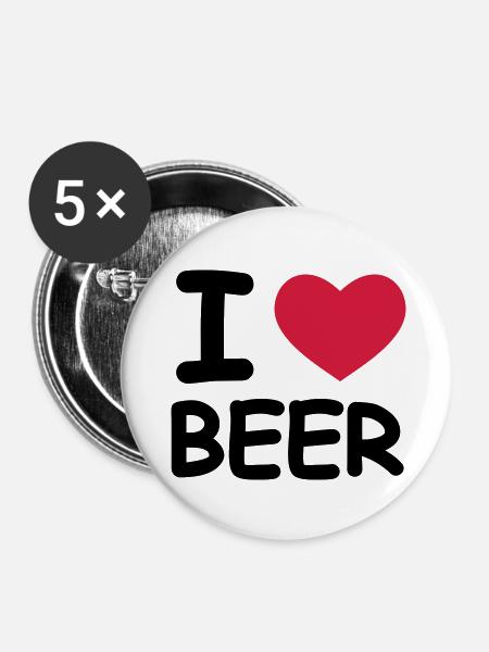 I Love Beer - Buttons klein 25 mm (5er Pack) - Weiß