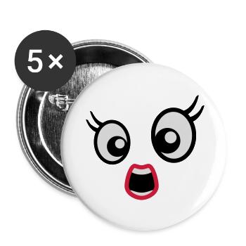 Frightened Looking Cartoon Face Woman Female - Buttons small 1''/25 mm (5-pack) - white - Front