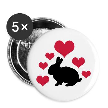 Rabbit with 6 hearts 2 - Buttons small 1''/25 mm (5-pack) - white - Front