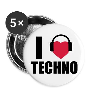 I LOVE TECHNO 1 - Buttons klein 25 mm (5er Pack) - Weiß - Vorne