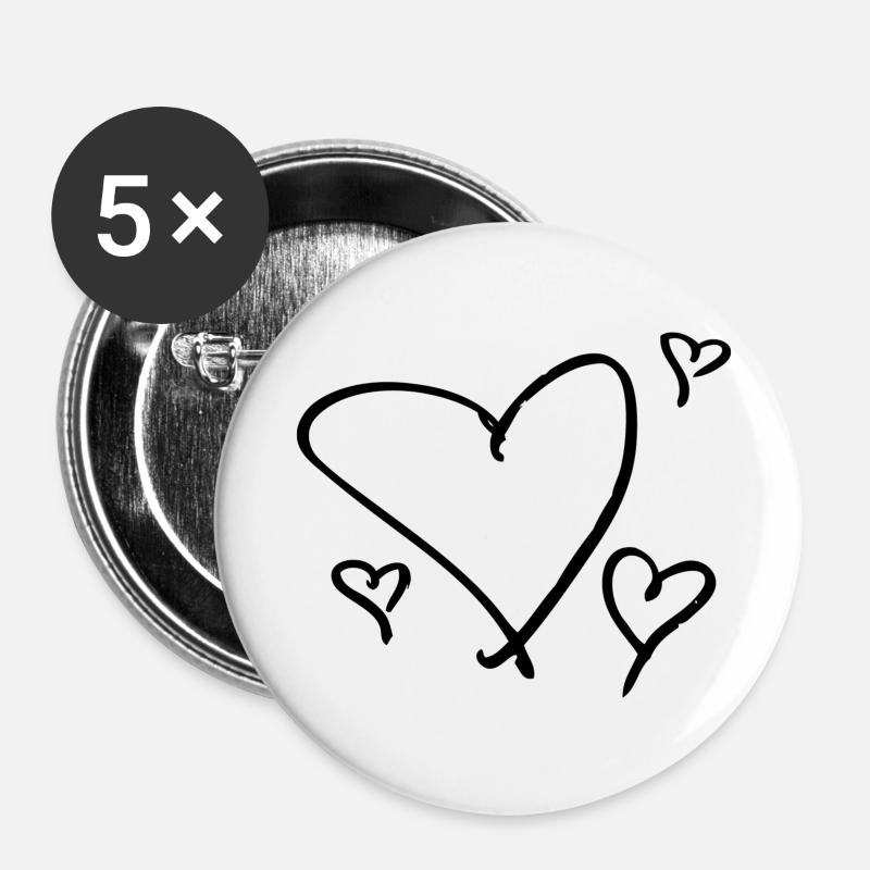 plusieurs coeurs noirs - Lot de 5 petits badges (25 mm) - blanc