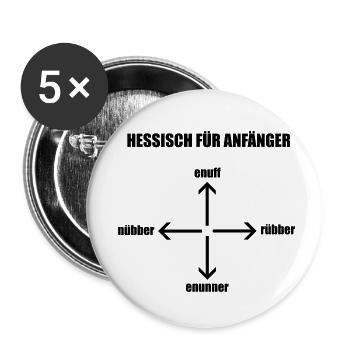 HESSISCH FÜR ANFÄNGER - Sprachkurs Hessen - Buttons klein 25 mm (5er Pack) - Weiß - Vorne