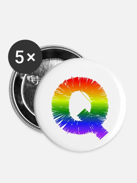 Regenbogen-Q - Buttons klein 25 mm (5er Pack) - Weiß