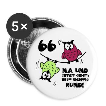 66. Geburtstag - Eulen "na und" - Buttons klein 25 mm (5er Pack) - Weiß - Vorne
