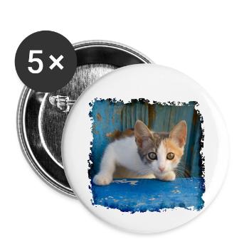 Sweet young kitten looking out of old blue door - Buttons small 1''/25 mm (5-pack) - white - Front