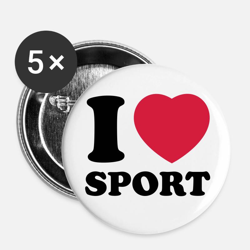 i love sport 2c - Buttons klein 25 mm (5er Pack) - Weiß