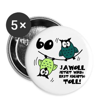 Geburtstag 60 jawoll lustige Eulen - Buttons klein 25 mm (5er Pack) - Weiß - Vorne