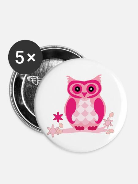 Pink owl - Buttons small 1''/25 mm (5-pack) - white