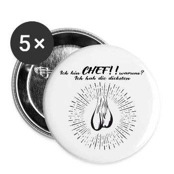 Ich bin Chef Eier Hoden Sprüche - Buttons klein 25 mm (5er Pack) - Weiß - Vorne
