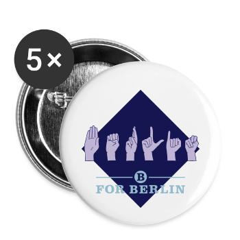 B for Berlin - Gebärde - Farbkombi frei wählbar! - Buttons klein 25 mm (5er Pack) - Weiß - Vorne