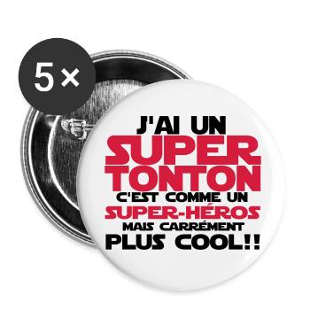 j'ai un super tonton(comme un super-héros) - Lot de 5 petits badges (25 mm) - blanc - Devant