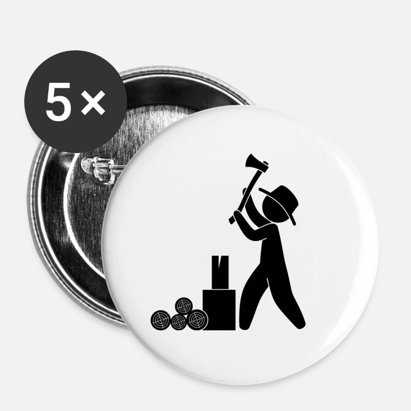 Hache de bûcheron - Lot de 5 petits badges (25 mm) - blanc