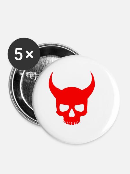 Devil Skull - Buttons klein 25 mm (5er Pack) - Weiß