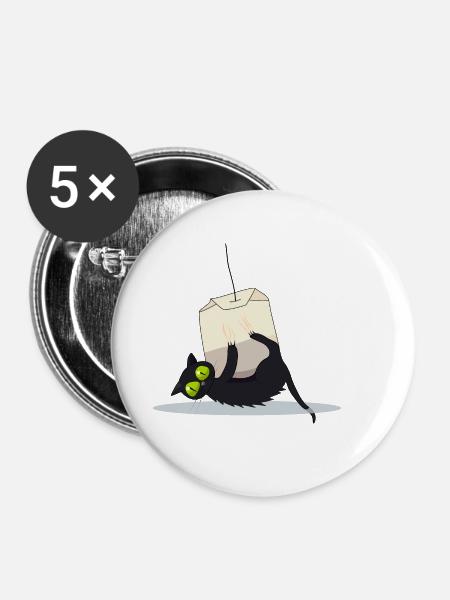 Katze auf Teebeutel - Buttons klein 25 mm (5er Pack) - Weiß