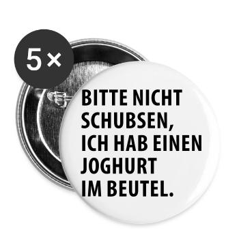 Bitte nicht schubsen – Joghurt im Rucksack (dh) - Buttons klein 25 mm (5er Pack) - Weiß - Vorne