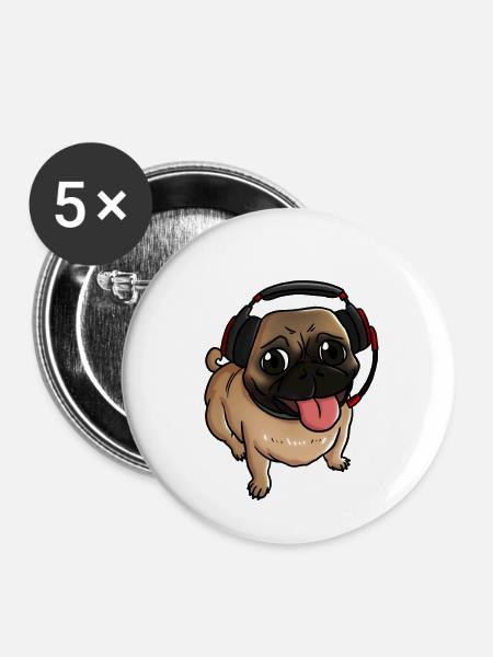 Gamer-Welpe - Buttons klein 25 mm (5er Pack) - Weiß