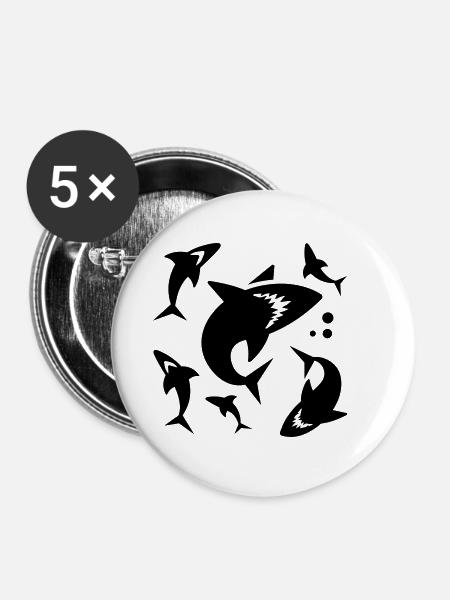 Hai - Haifischflosse - Buttons klein 25 mm (5er Pack) - Weiß