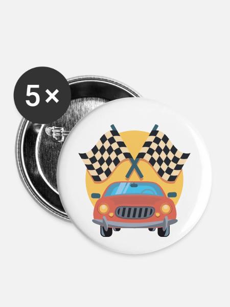 Autorennen - Buttons klein 25 mm (5er Pack) - Weiß