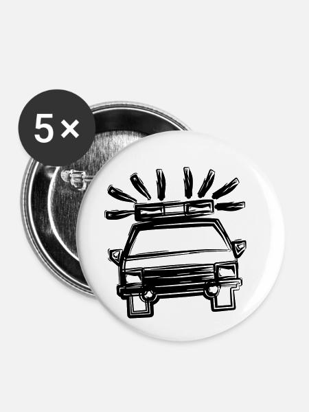 Polizeiauto - Buttons klein 25 mm (5er Pack) - Weiß
