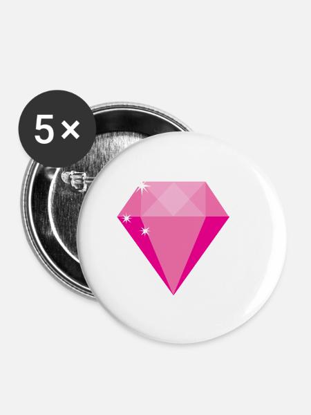 Rosa Diamant - Buttons klein 25 mm (5er Pack) - Weiß