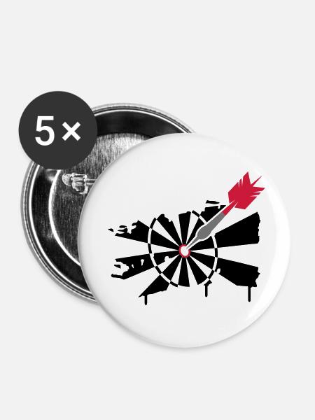Dartscheibe mit Dartpfeil Graffiti Illustration - Buttons klein 25 mm (5er Pack) - Weiß