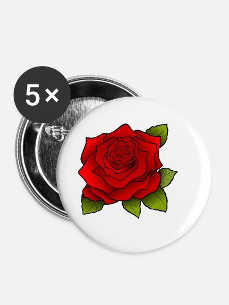 Trendy Rosen-Motiv! - Buttons klein 25 mm (5er Pack) - Weiß