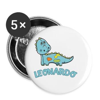 Dinosaurier lustig Kind Leonardo Geschenk Geburtst - Buttons klein 25 mm (5er Pack) - Weiß - Vorne