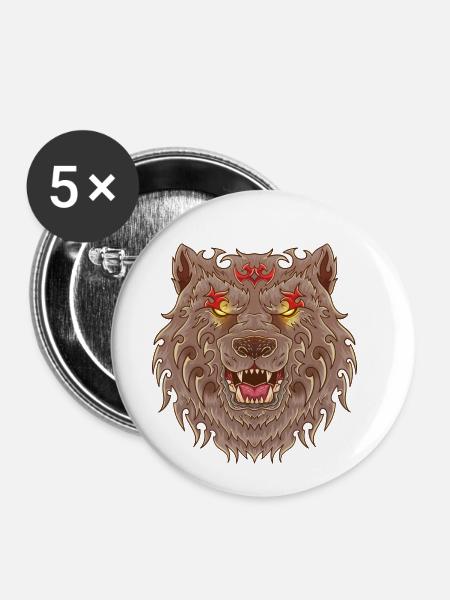 WOLF TATOO - Buttons klein 25 mm (5er Pack) - Weiß